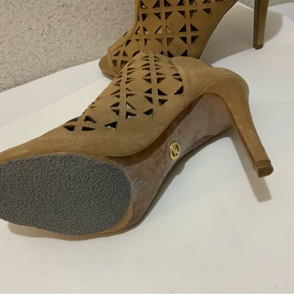 Michael Kors Tan Open Toe Suede Heeled Booties 7M - Picture 12 of 15